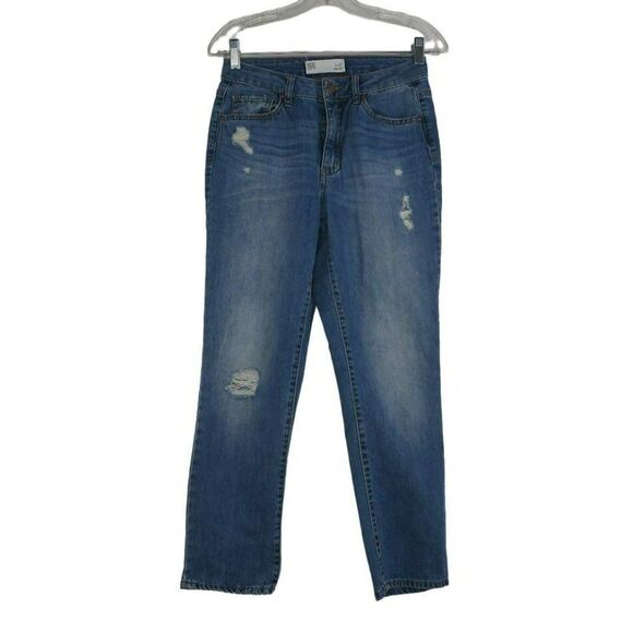 RSQ Distressed Mom Jeans Women's Size 5 Medium Wash Blue Denim 26X27 - Picture 1 of 10